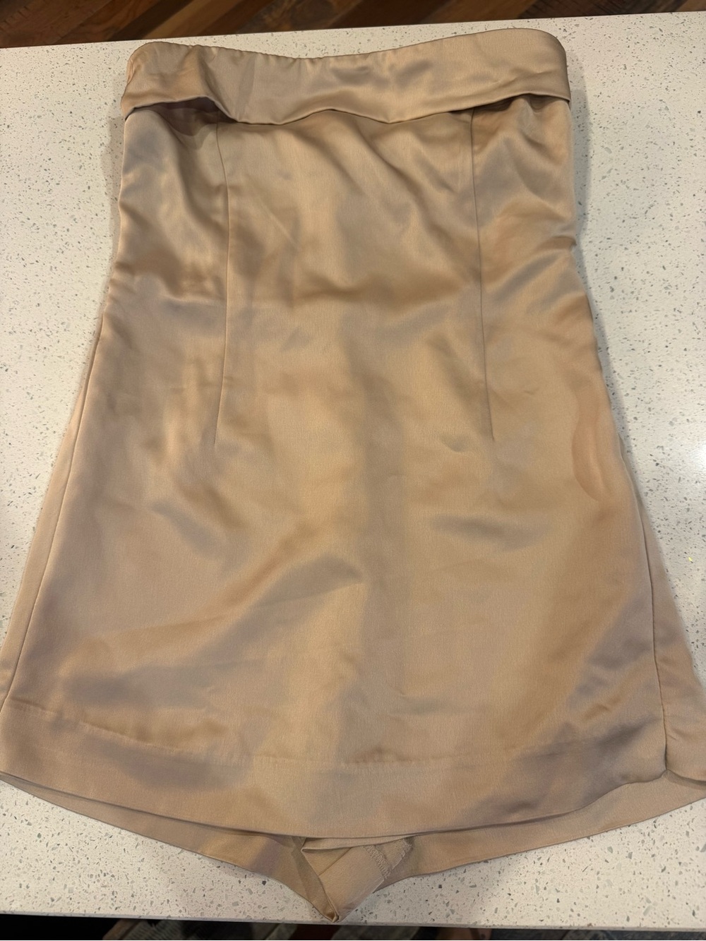 ALTERED TO A SMALL. NEVER WORN! Altar'd State Nude Beige Strapless Mini Jumper